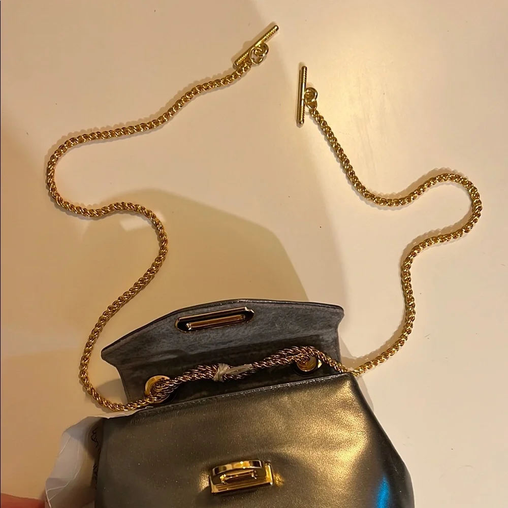 Vintage gunmetal Leather Bag with Gold Chain Brand New with Tags - Picture 4 of 6
